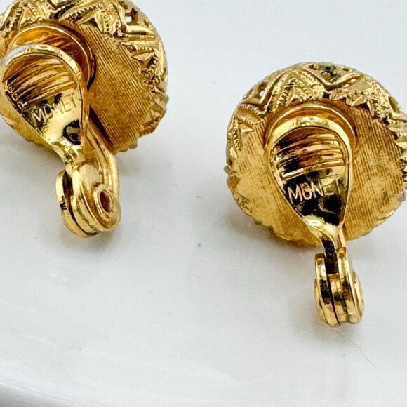 Vintage Ball Filigree Earrings Monet Clip On Glamour Gatsby Timeless Retro - Picture 4 of 6